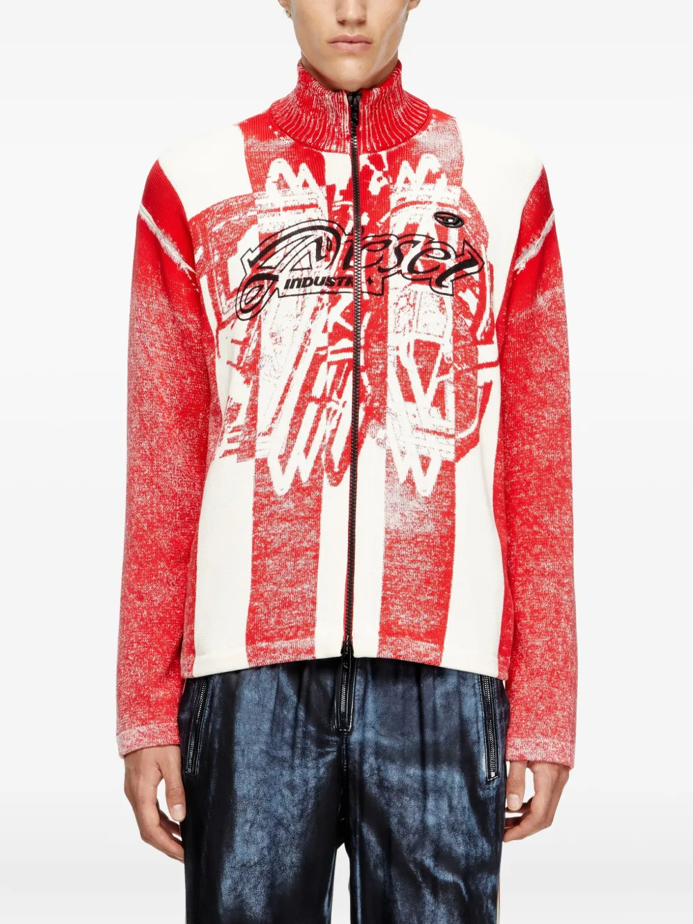 Diesel K-Oliba-Jkt graphic-print zip-fastening cardigan Rood