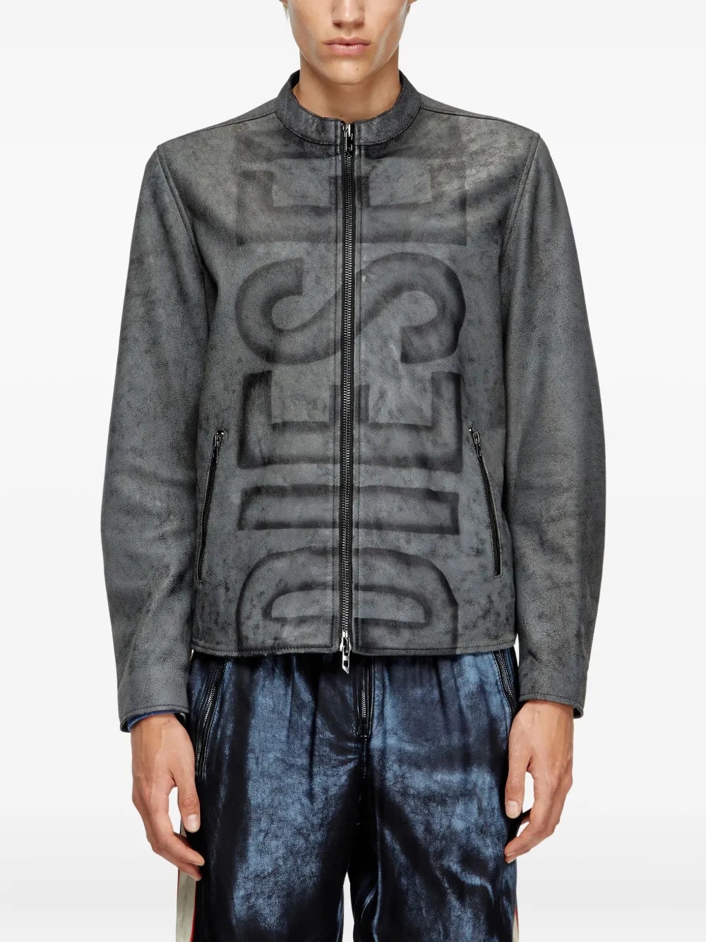 Diesel L-Evert-A logo-print leather jacket Zwart