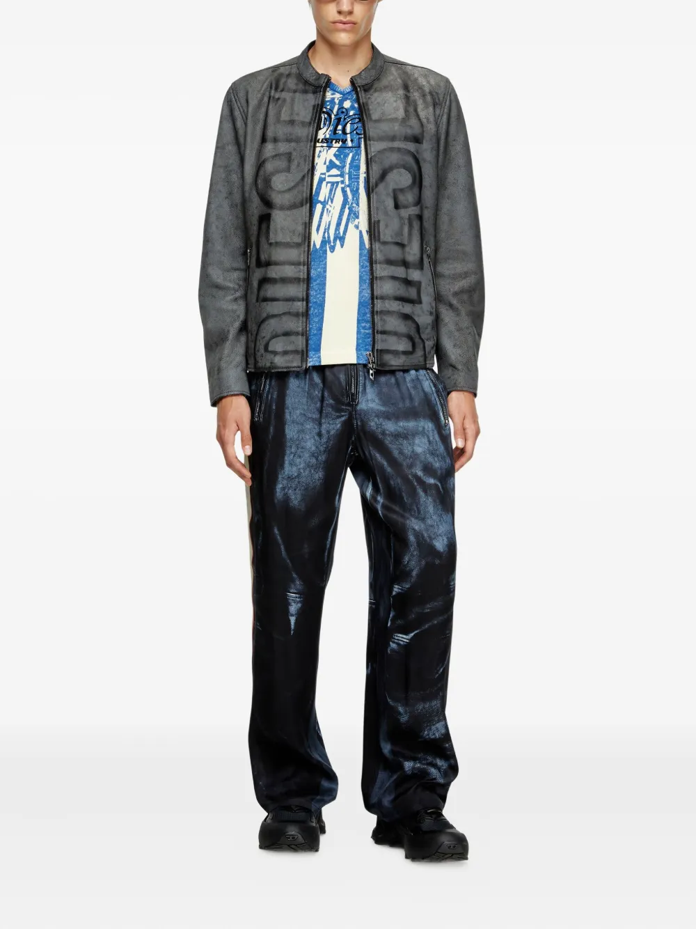 Diesel L-Evert-A logo-print leather jacket Zwart