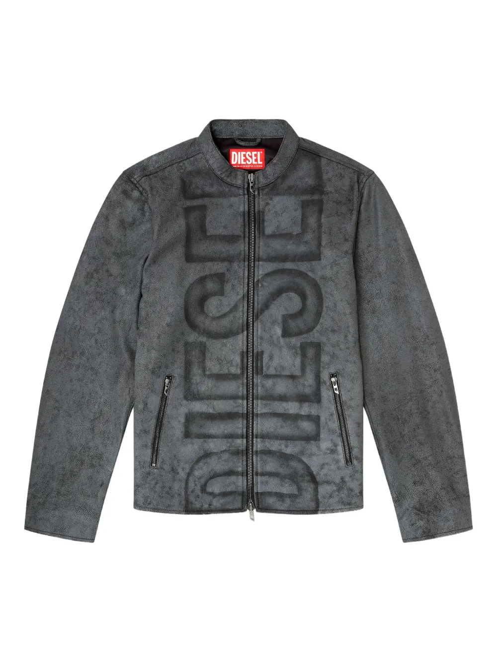 Diesel L-Evert-A logo-print leather jacket Zwart