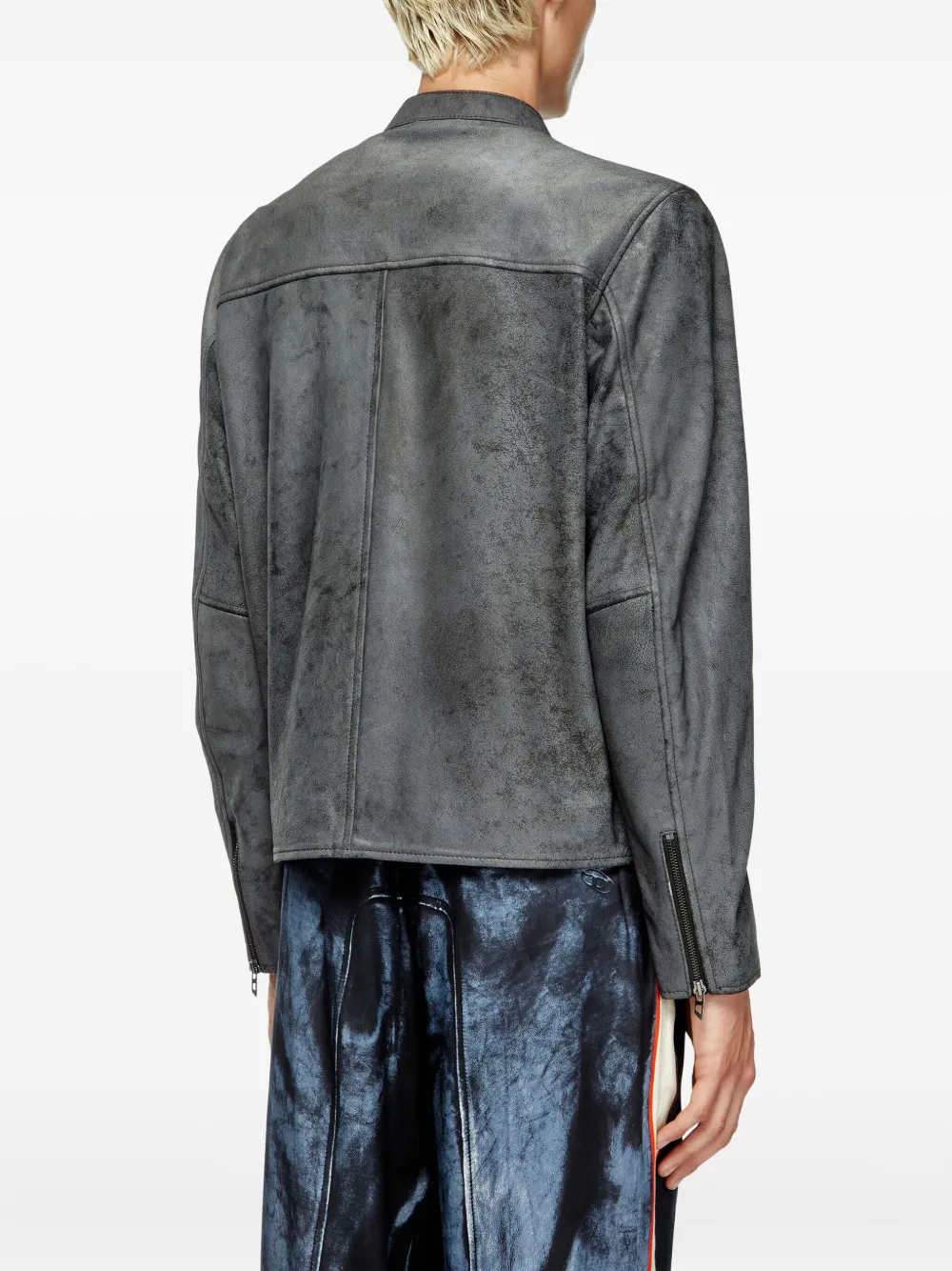 Diesel L-Evert-A logo-print leather jacket Zwart