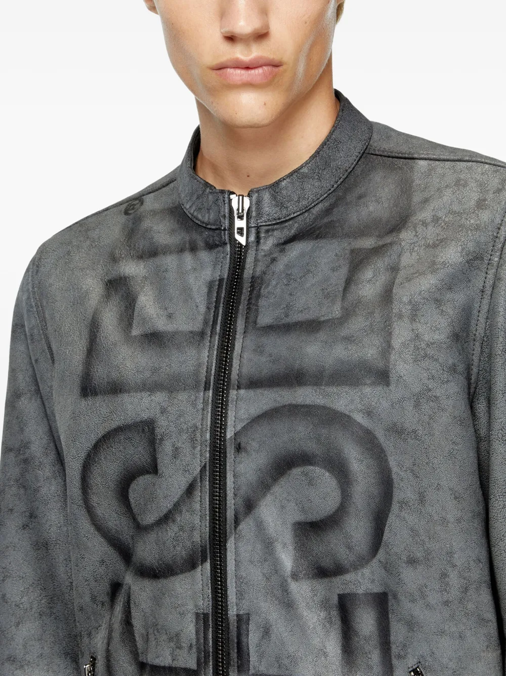 Diesel L-Evert-A logo-print leather jacket Zwart