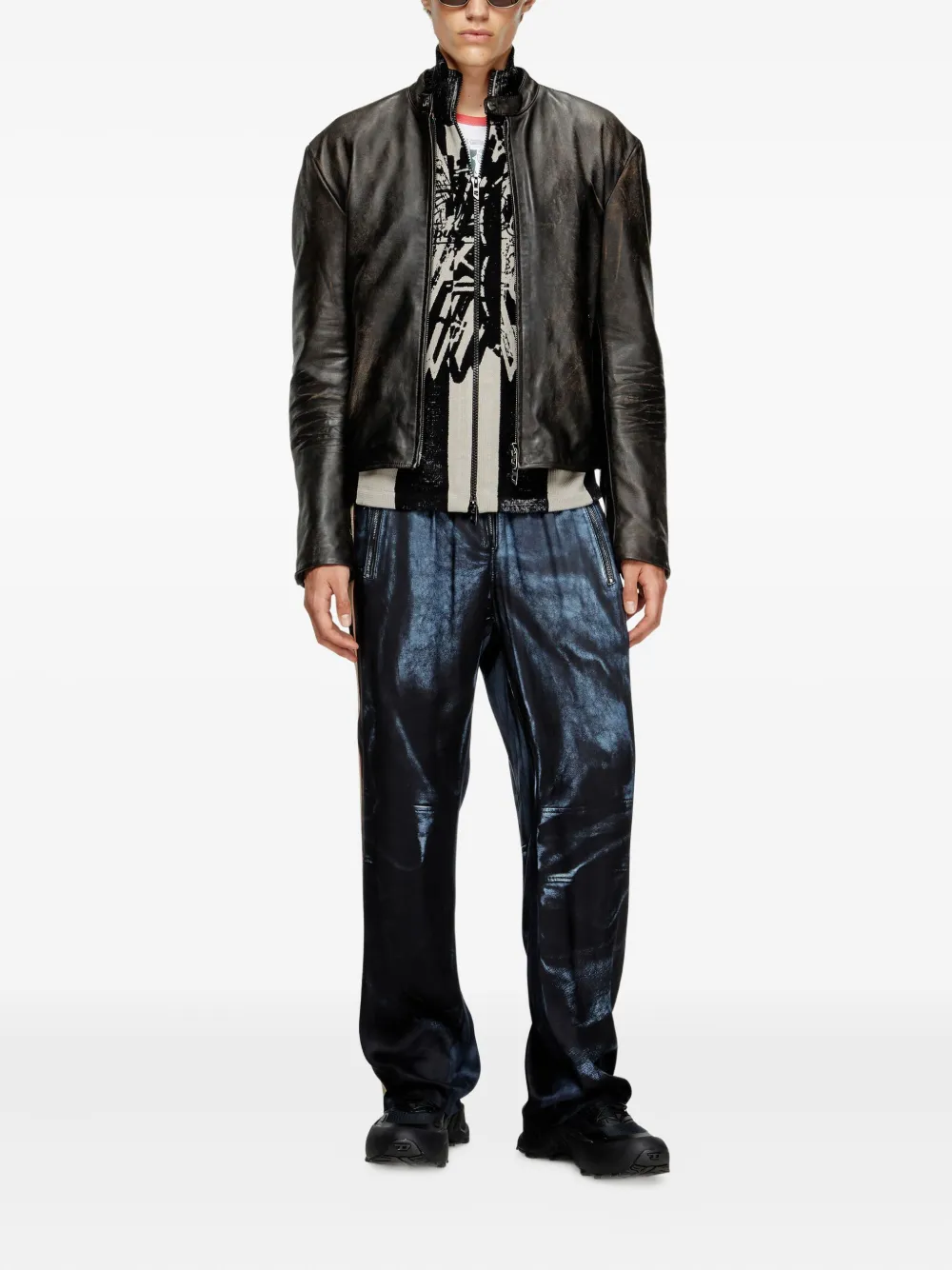 Diesel L-Carver leather jacket Bruin