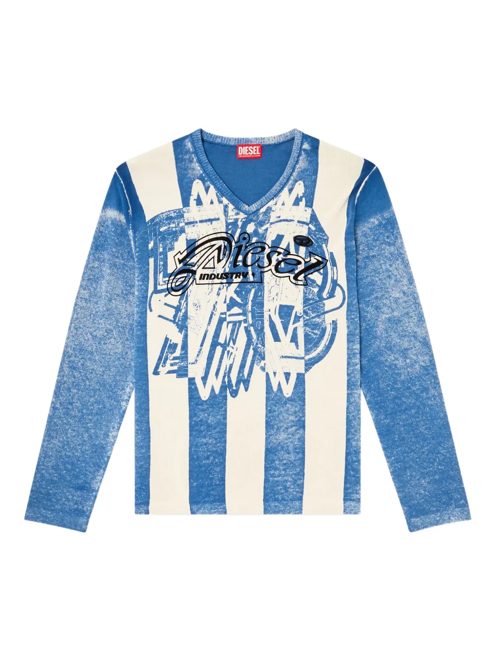 Diesel Oliba stripe-print V-neck sweater Blauw