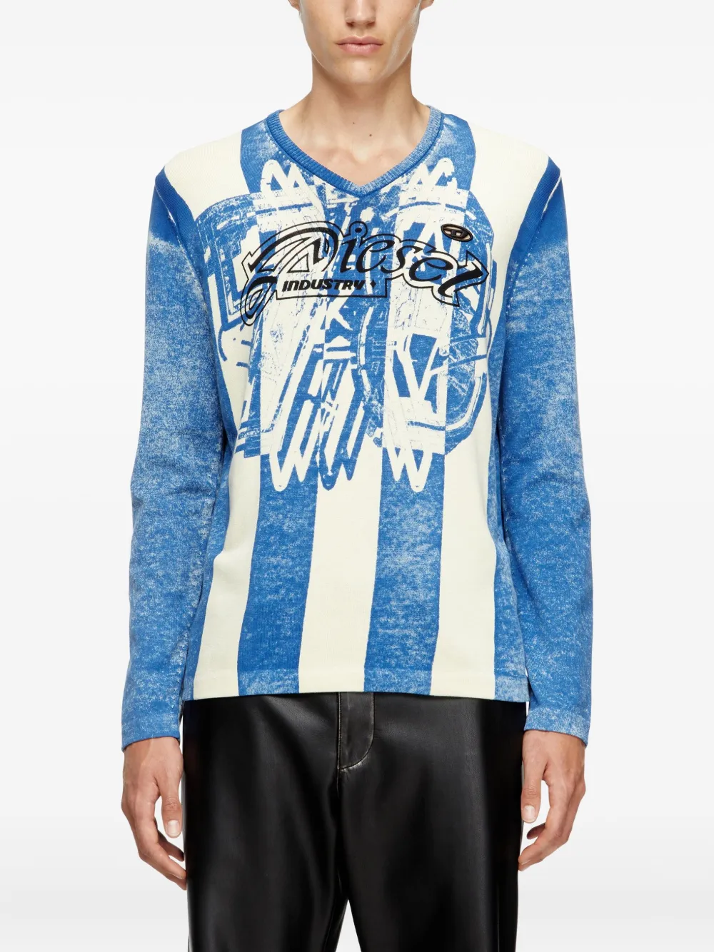 Diesel Oliba stripe-print V-neck sweater Blauw