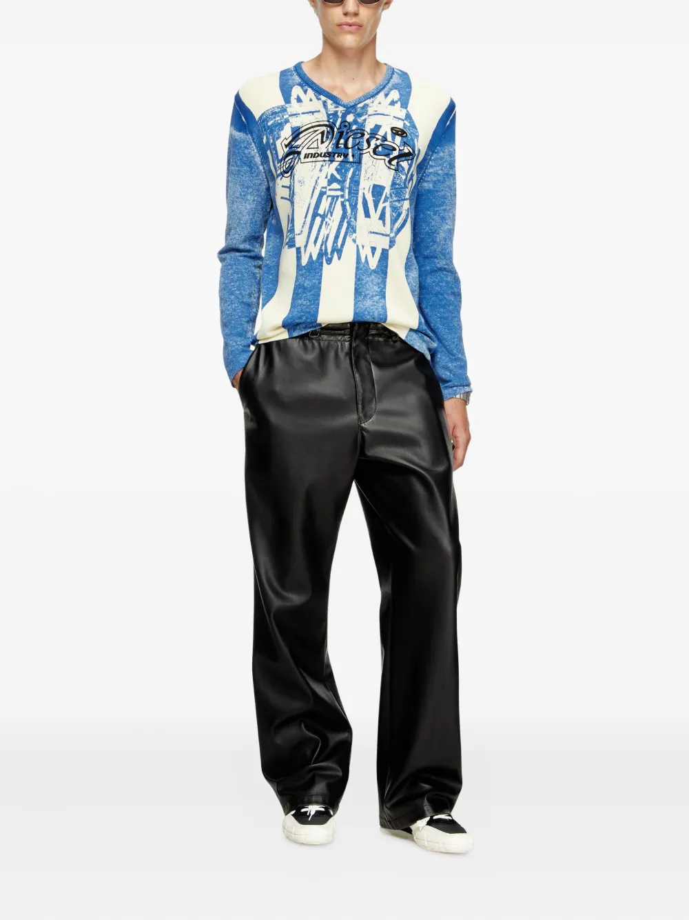 Diesel Oliba stripe-print V-neck sweater Blauw