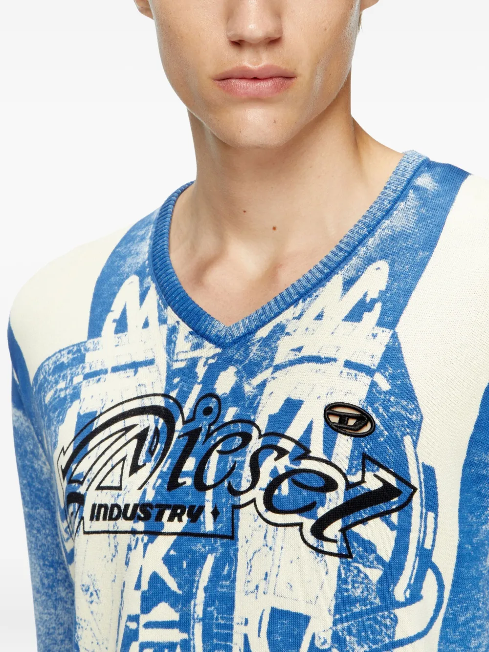 Diesel Oliba stripe-print V-neck sweater Blauw
