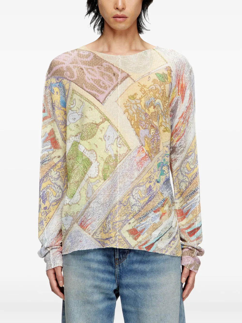 Diesel K-Renton top met print en lange mouwen Beige