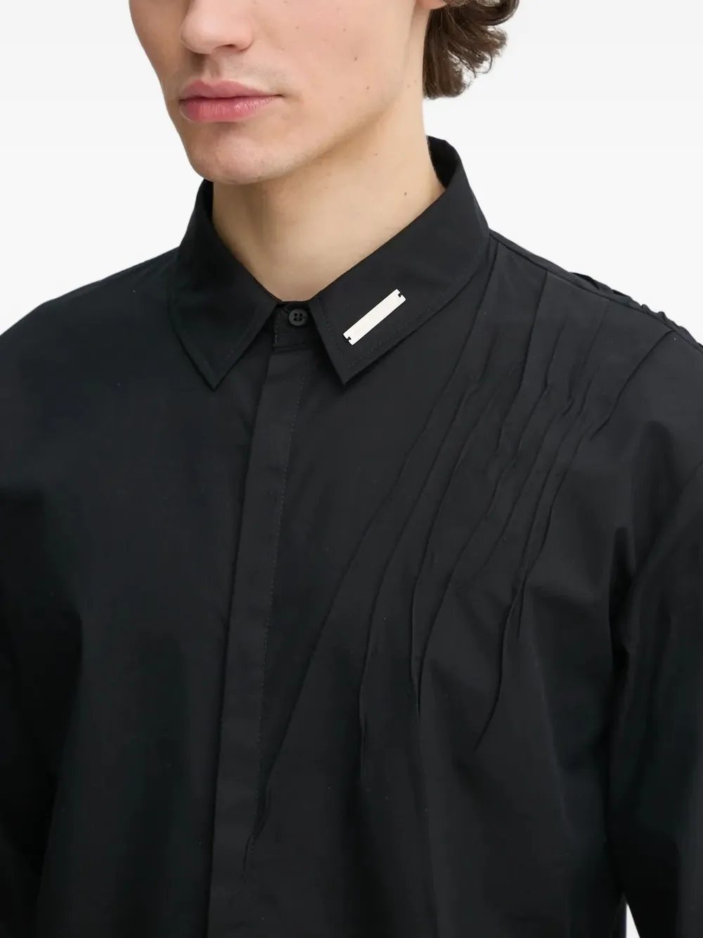 HELIOT EMIL pleated-panel shirt Zwart