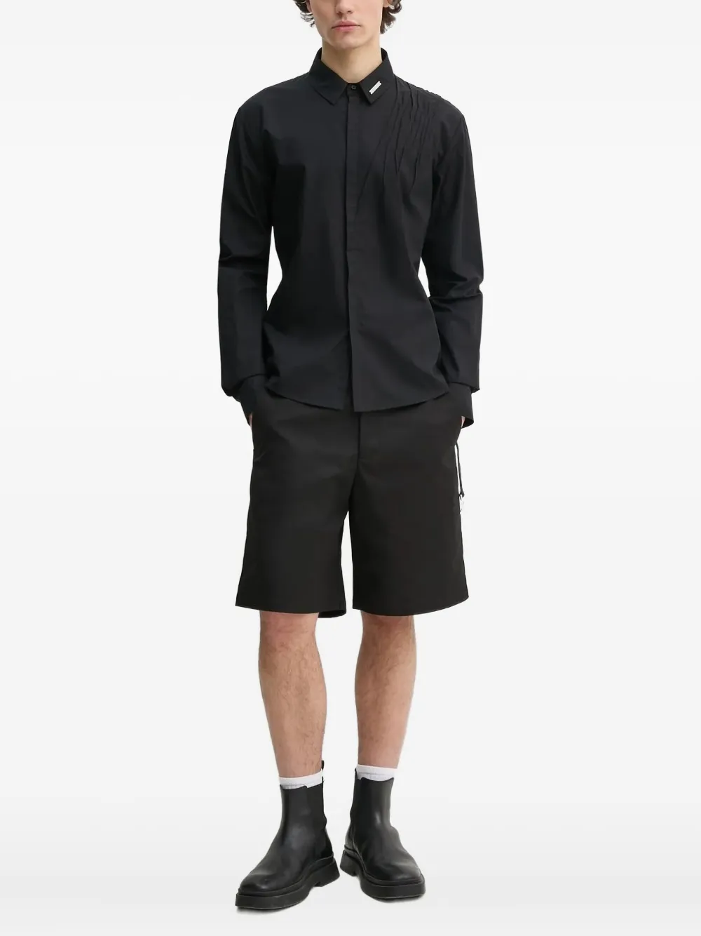 HELIOT EMIL pleated-panel shirt | Black | Image 1