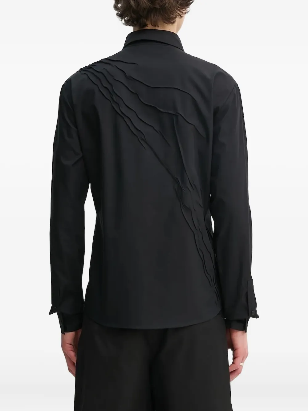 HELIOT EMIL pleated-panel shirt Zwart