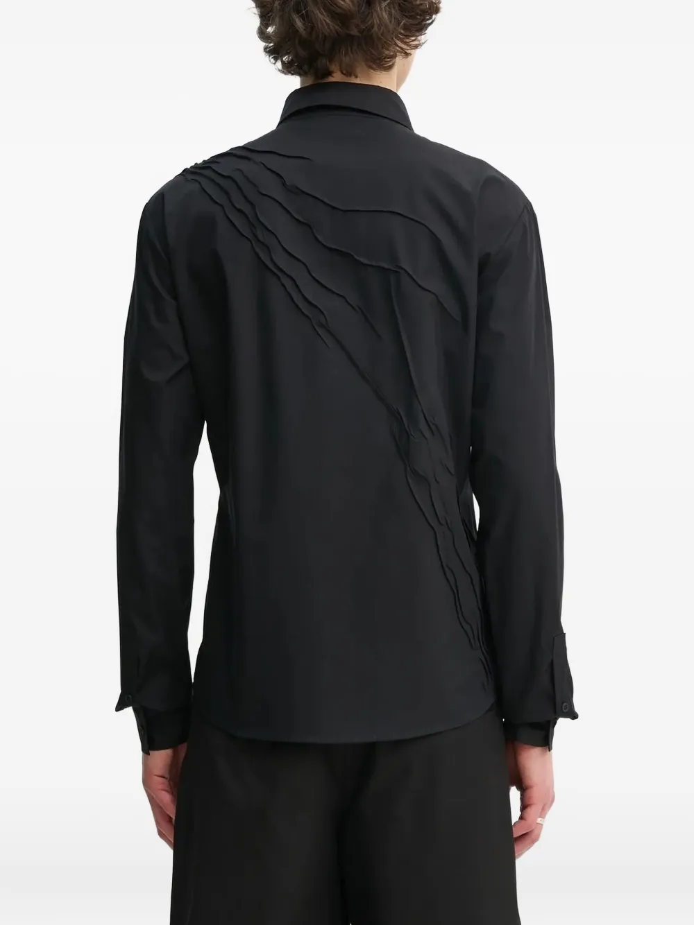 HELIOT EMIL pleated-panel shirt Zwart