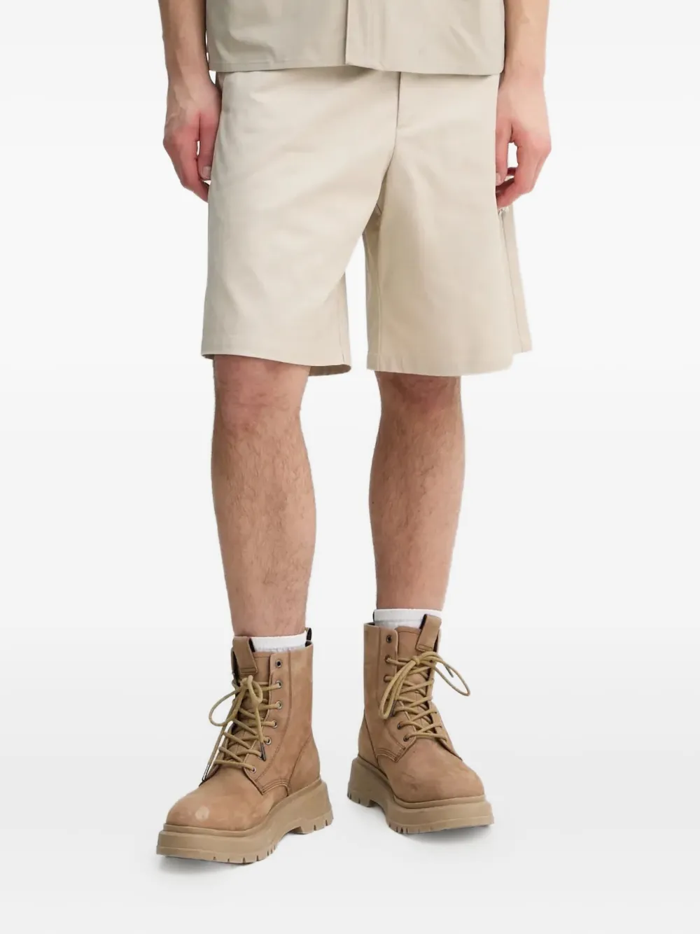 Heliot Emil Welt-pockets Flat-front Shorts In Neutral