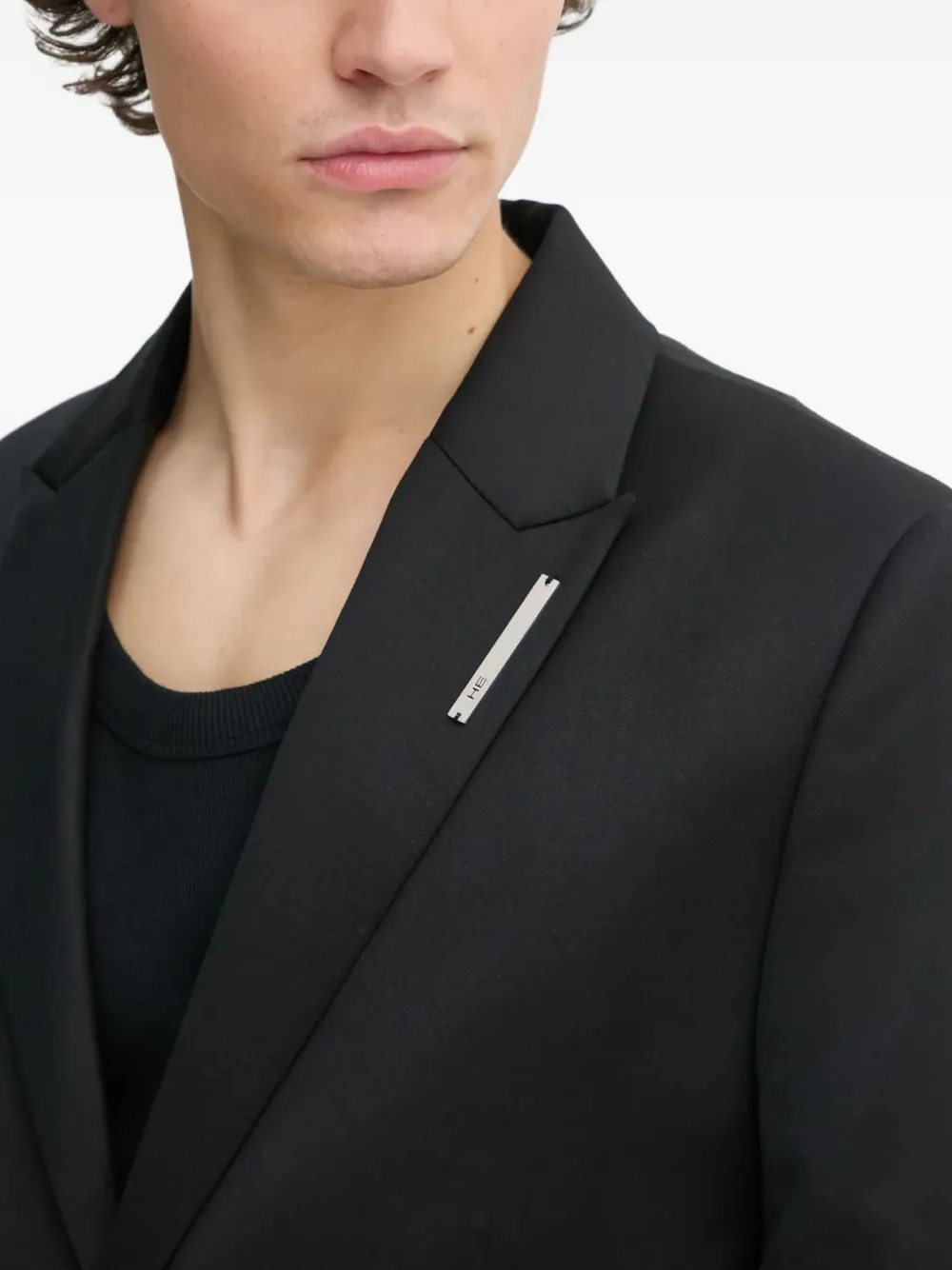 Heliot Emil Lapel-detail Logo-plaque Blazer In Black