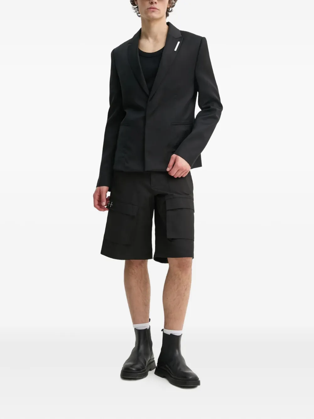 Heliot Emil Lapel-detail Logo-plaque Blazer In Black