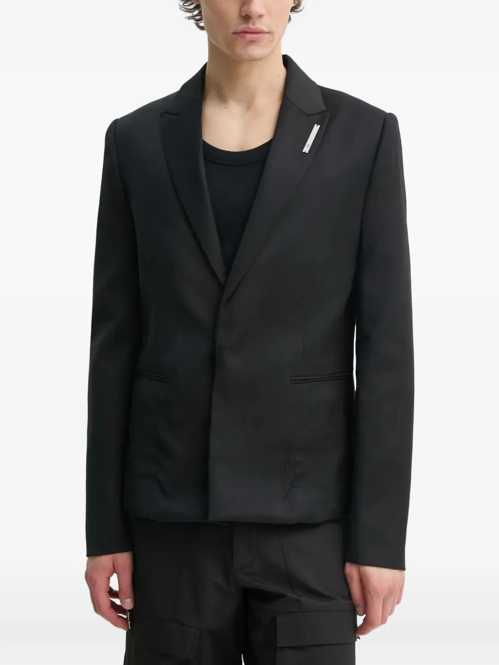 Heliot Emil Lapel-detail Logo-plaque Blazer In Black