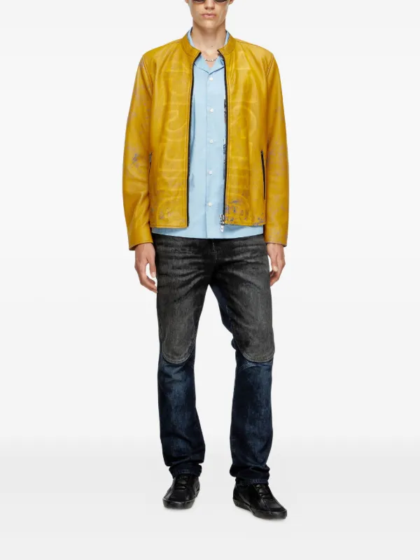 Diesel L-Evert-A Leather zip-front Jacket Yellow FARFETCH IN