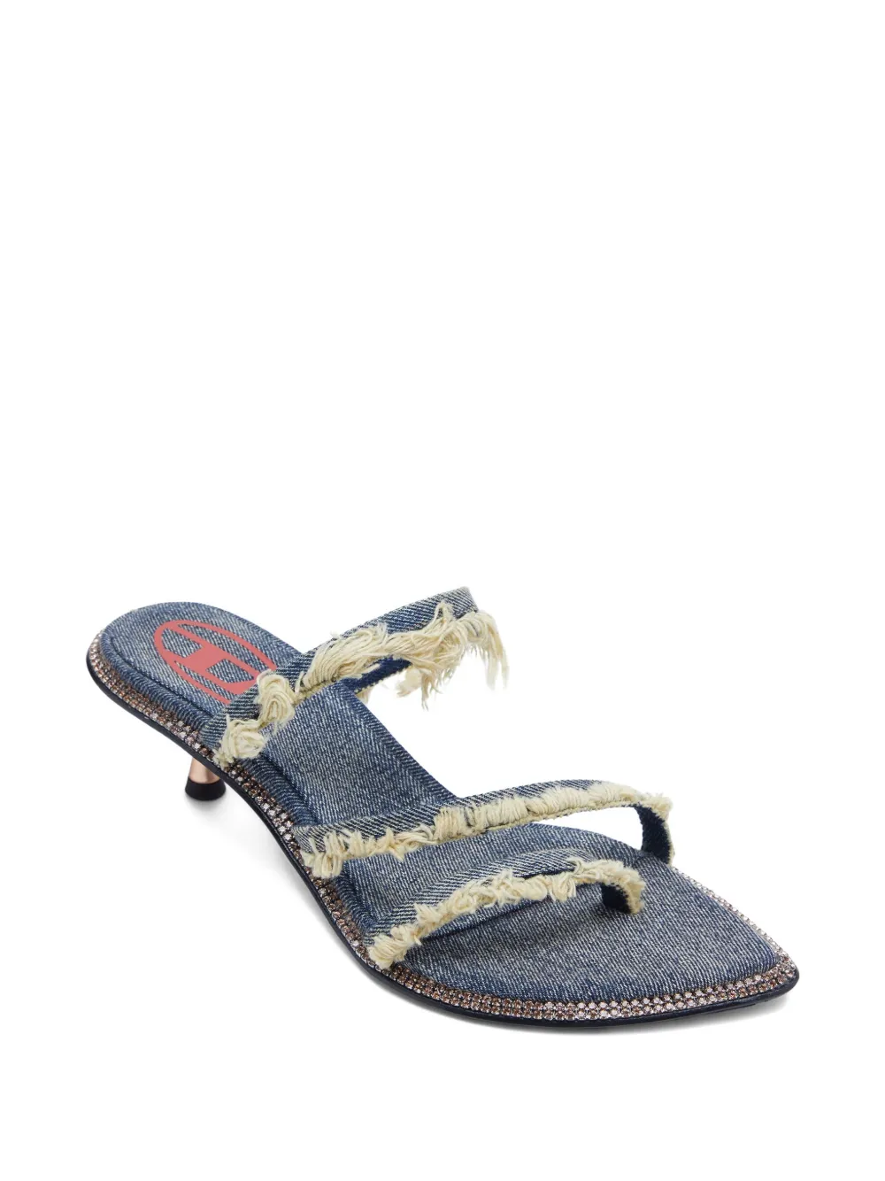 Diesel 45mm D-Havanna frayed denim crystal-embellished sandals Blue