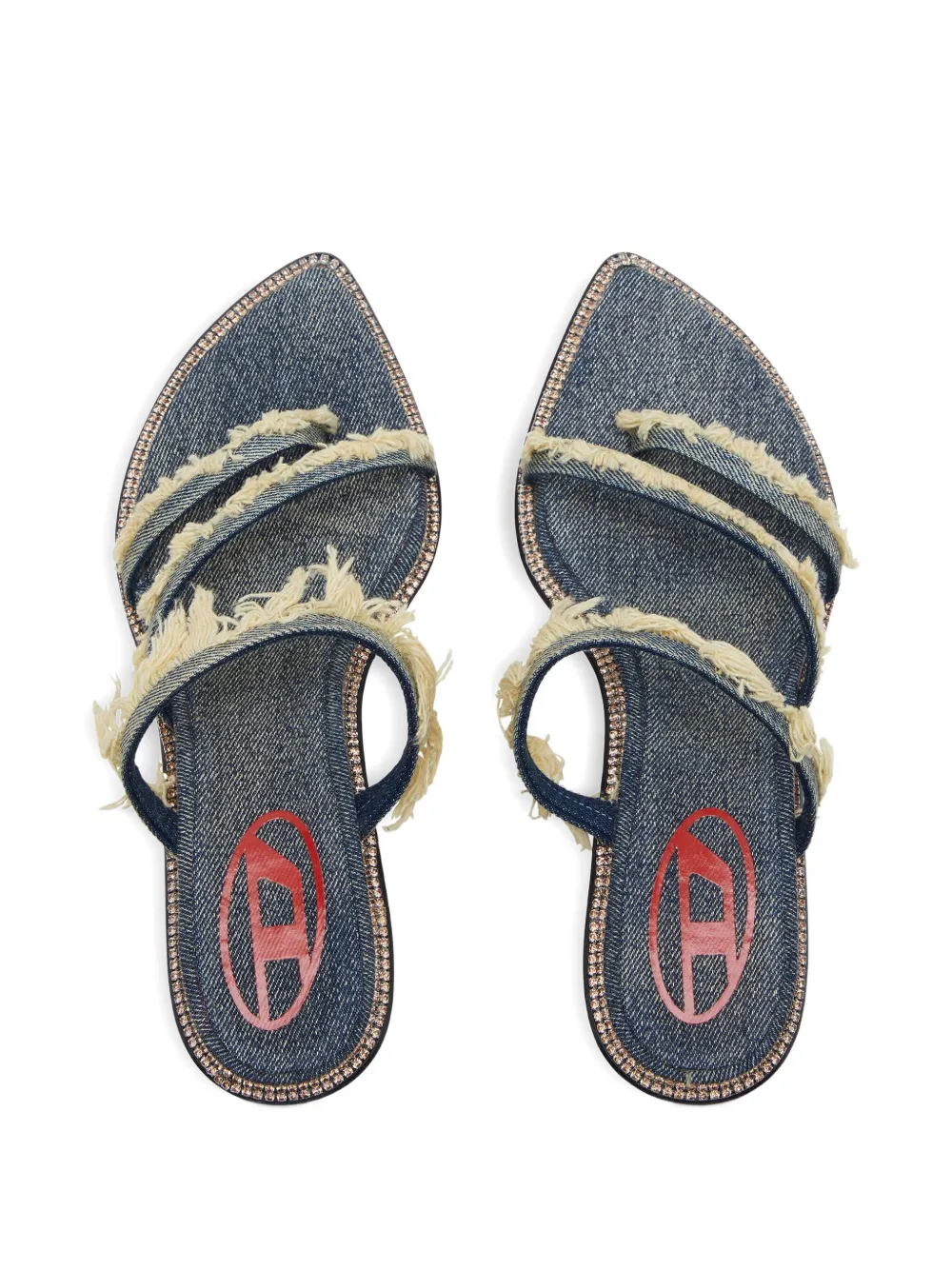 Diesel 45mm D-Havanna frayed denim crystal-embellished sandals Blue