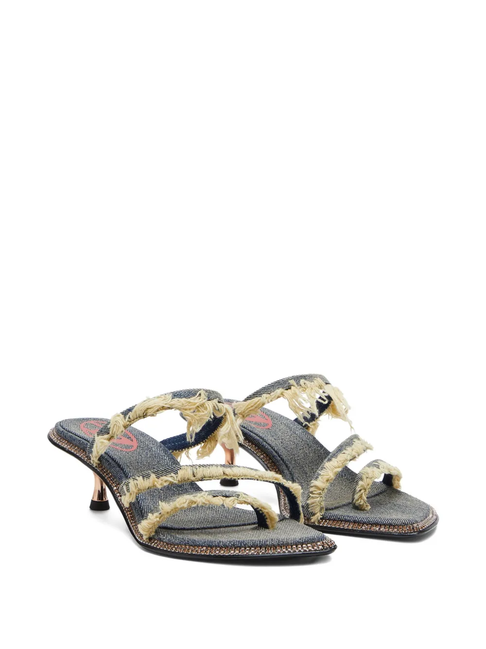 Diesel 45mm D-Havanna frayed denim crystal-embellished sandals Blue