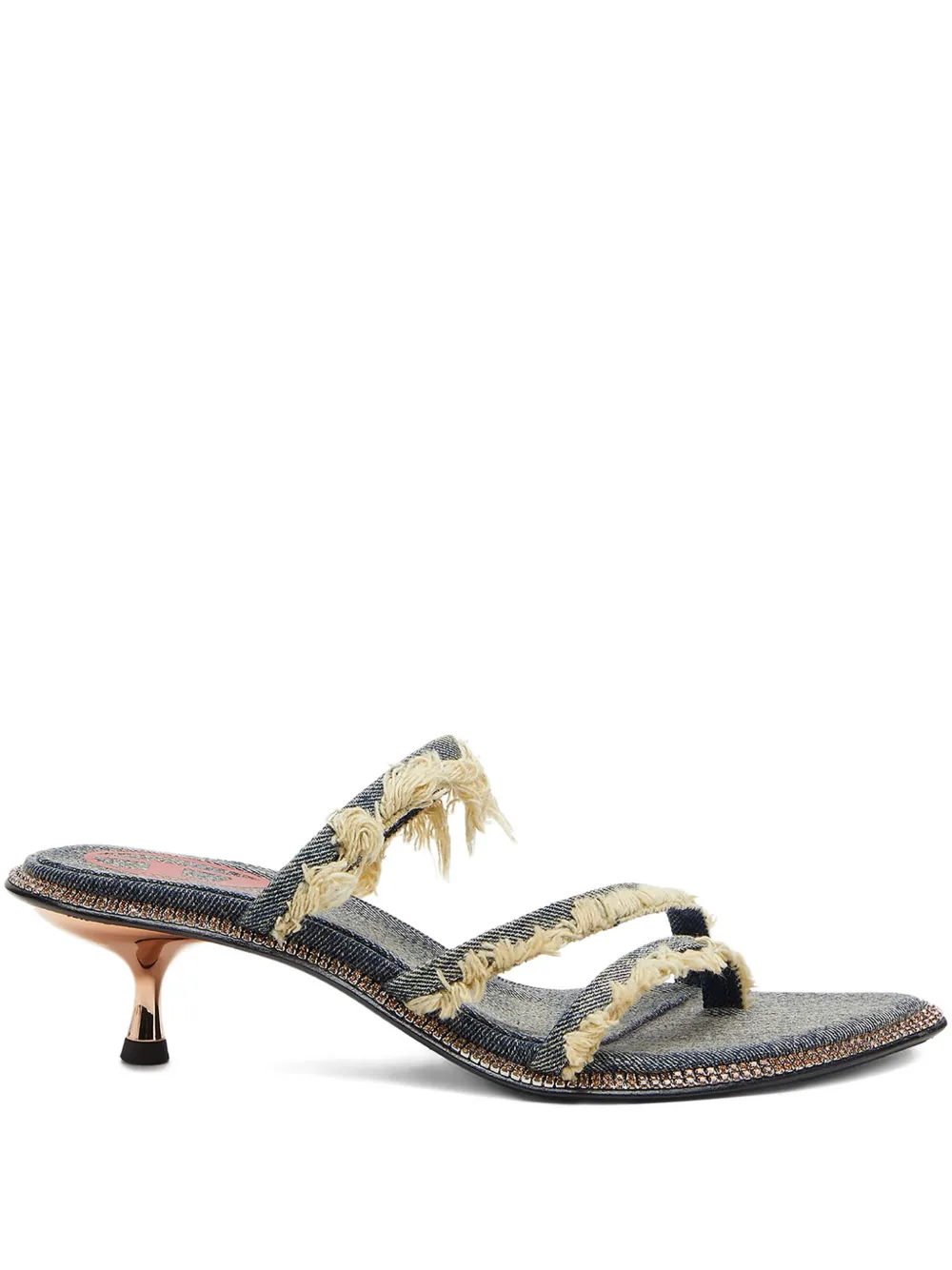 Diesel 45mm D-Havanna frayed denim crystal-embellished sandals Blue