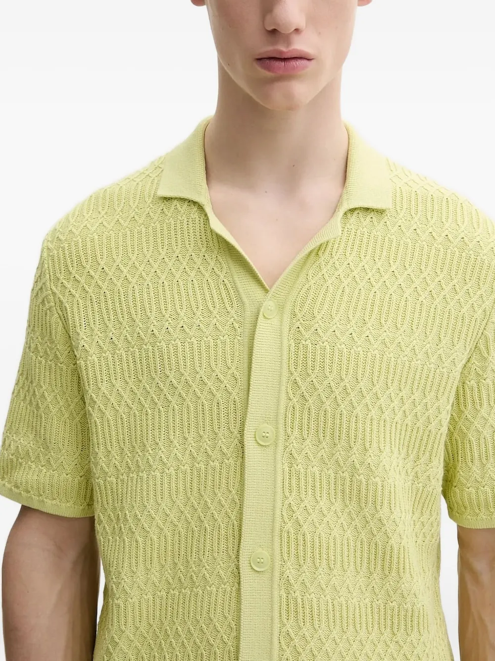SAMSOE textured buttoned polo shirt Groen
