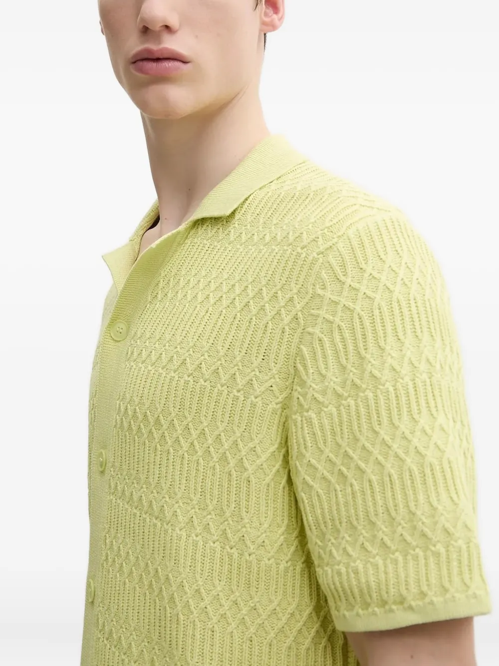 SAMSOE textured buttoned polo shirt Groen