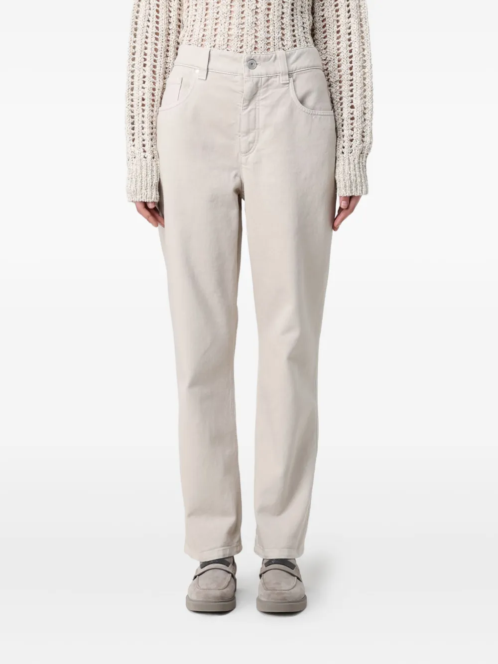 Brunello Cucinelli logo-patch trousers Beige
