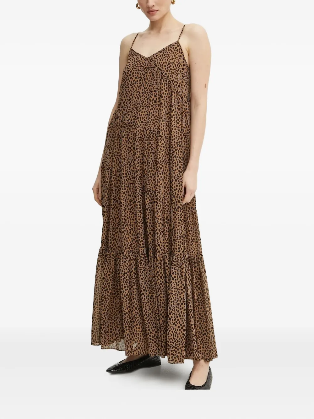 Michael Michael Kors Leopard-print Tiered Maxi Dress In Brown
