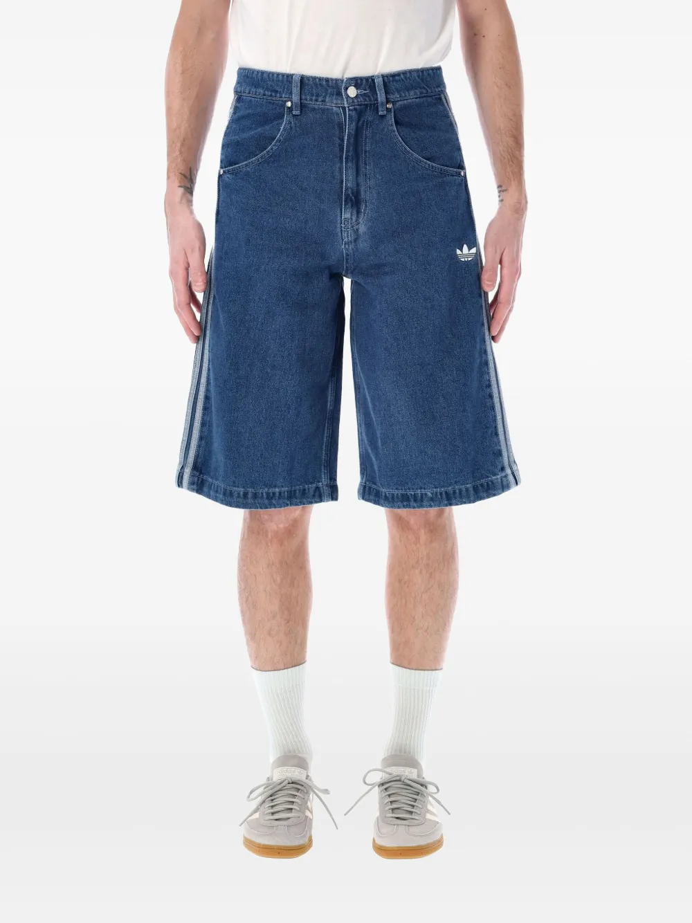 adidas wide-leg denim shorts | Blue | Image 1