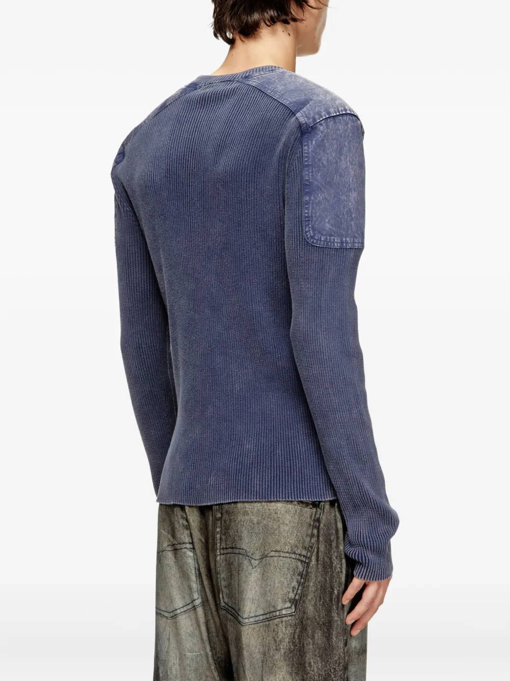 Diesel K-Martin geribbelde trui met vlakken Blauw