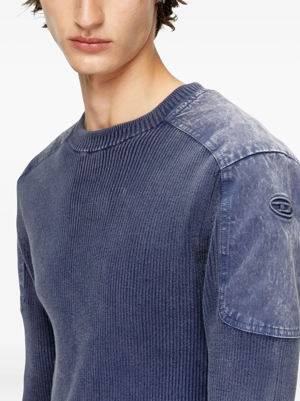 Diesel K-Martin geribbelde trui met vlakken Blauw