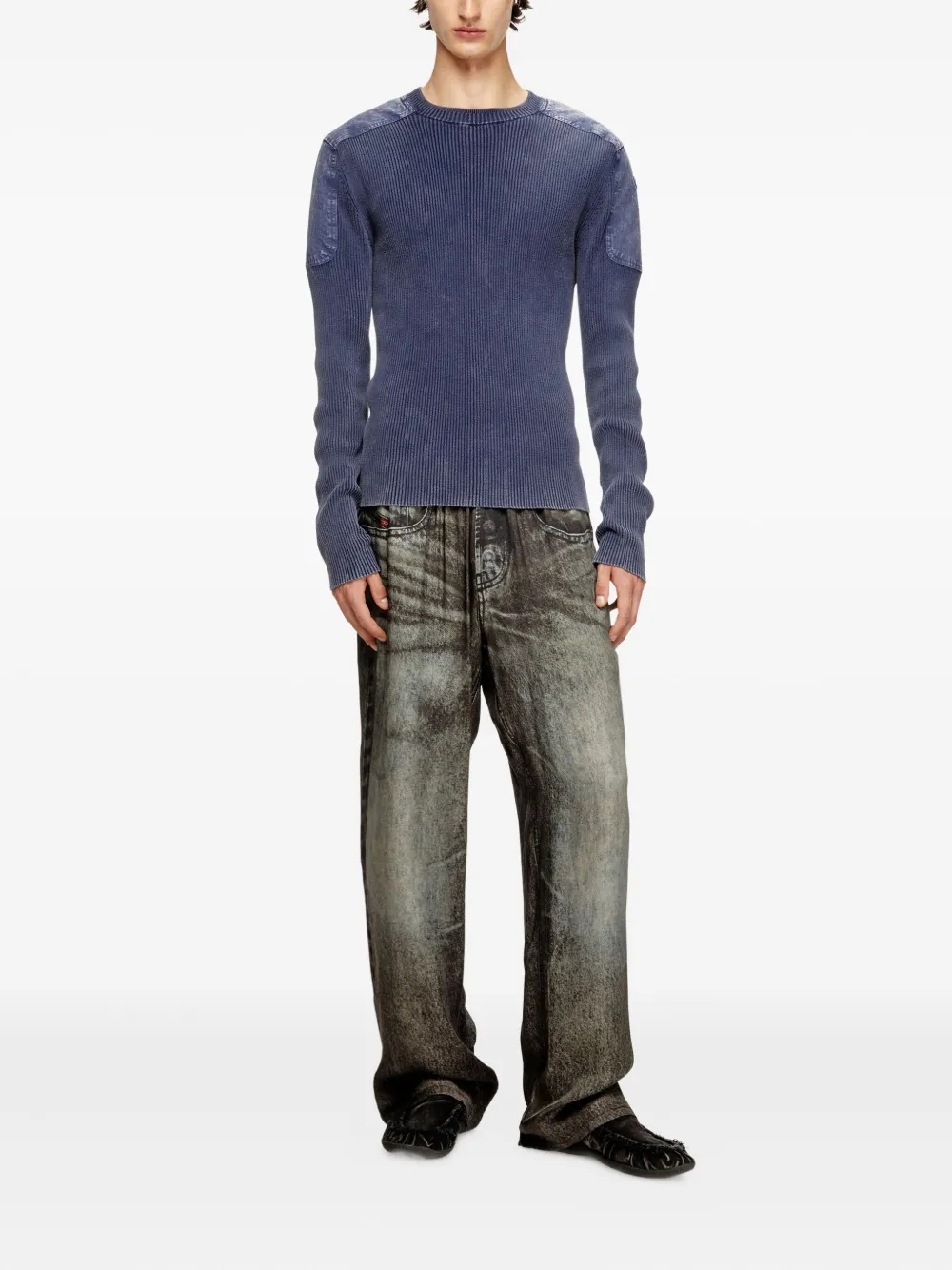 Diesel K-Martin geribbelde trui met vlakken Blauw