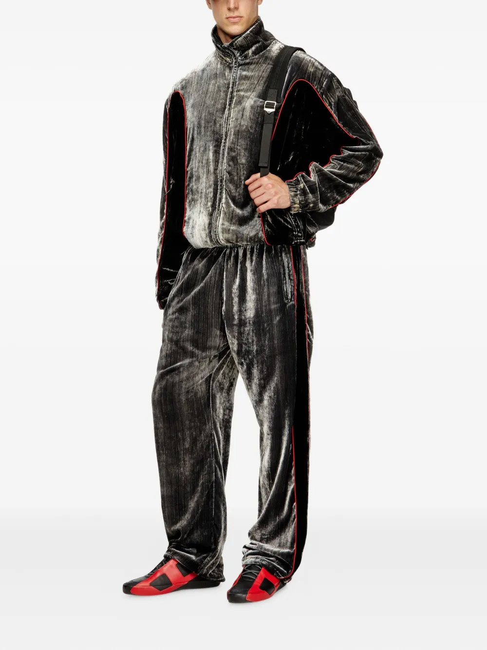Diesel P-Hay velour side-stripe trousers Grijs