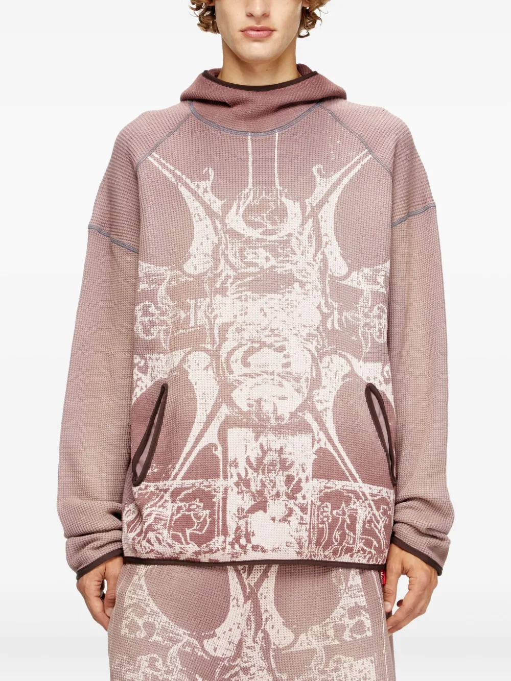 Diesel S-Waf-Hood-New wafelgebreide hoodie Roze