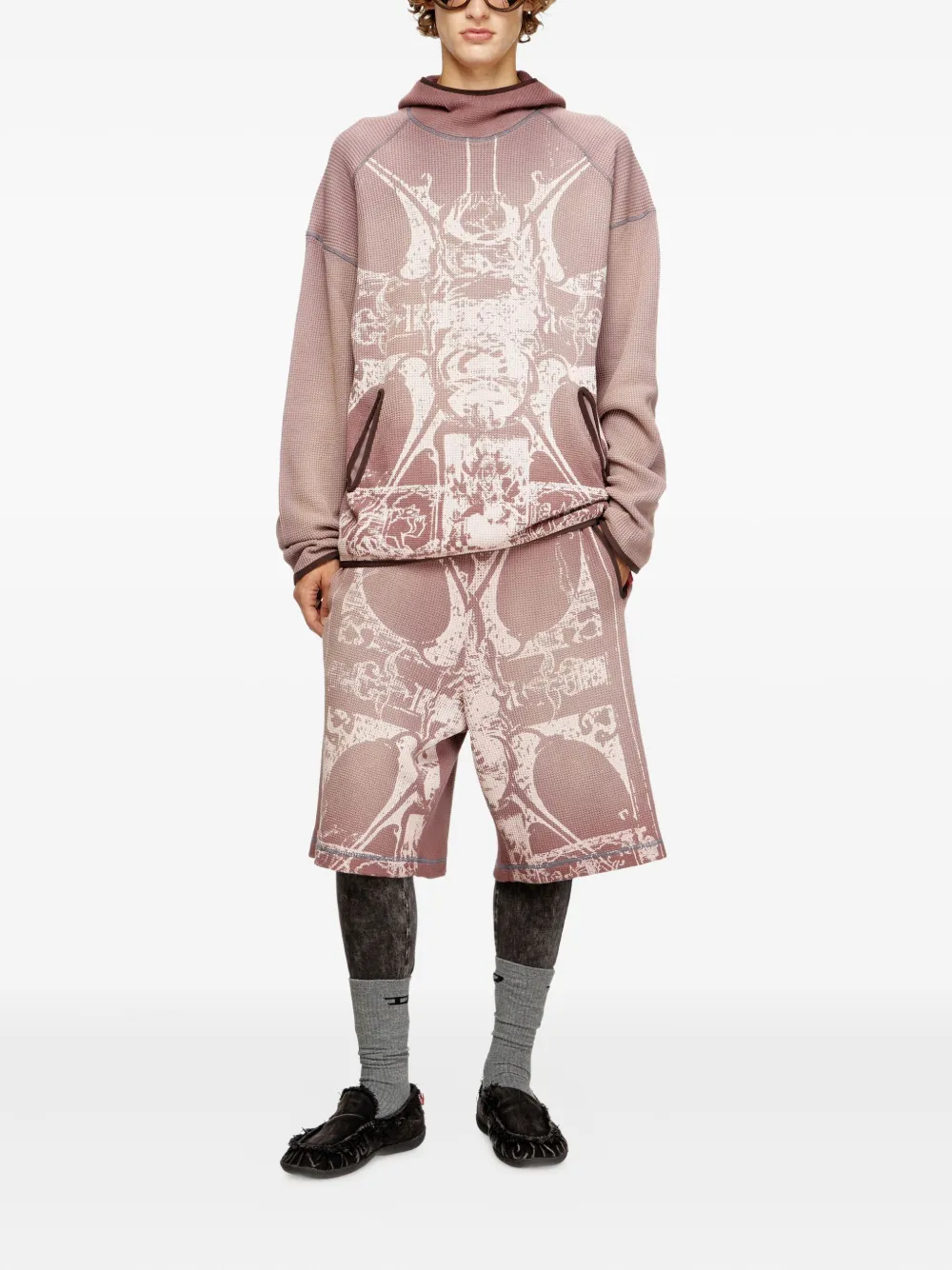 Diesel S-Waf-Hood-New wafelgebreide hoodie Roze