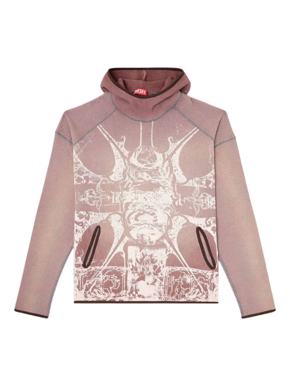 Diesel S-Waf-Hood-New waffle-knit hoodie Roze