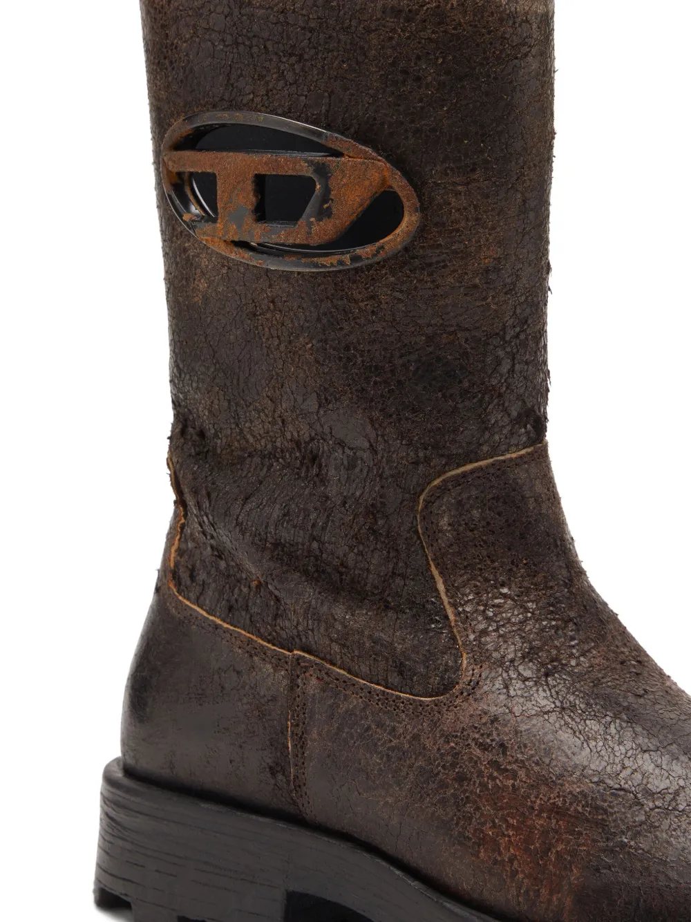 Diesel D-Hammer distressed crackled suede biker boots Brown