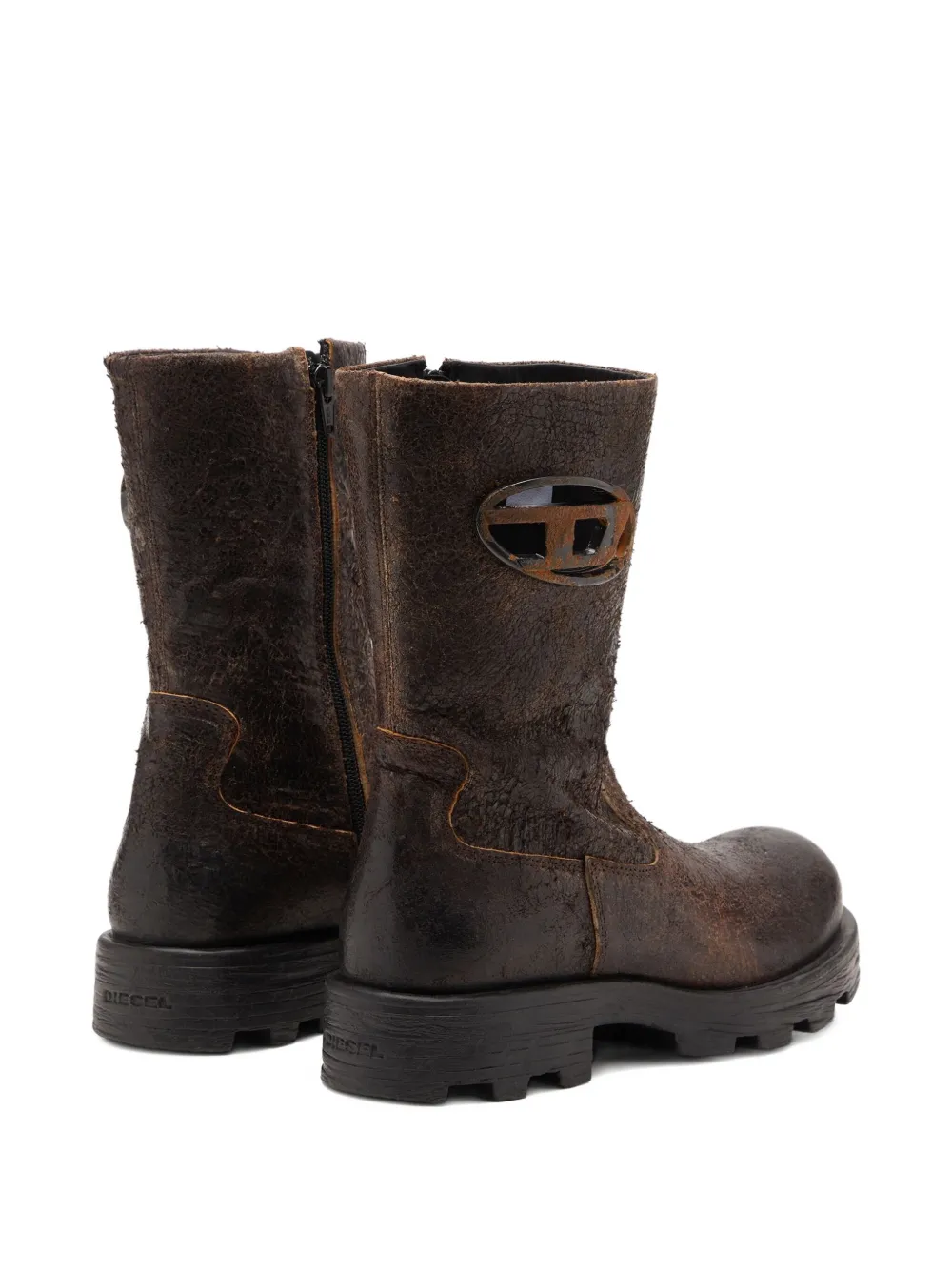 Diesel D-Hammer distressed crackled suede biker boots Brown