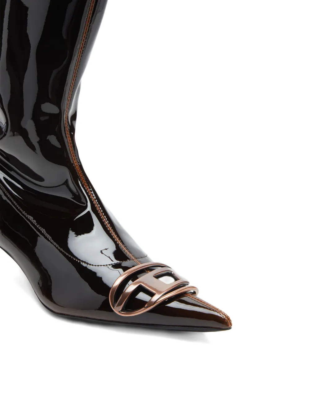 Diesel 45mm D-venus Patent-leather Pointed-toe Boots In Black