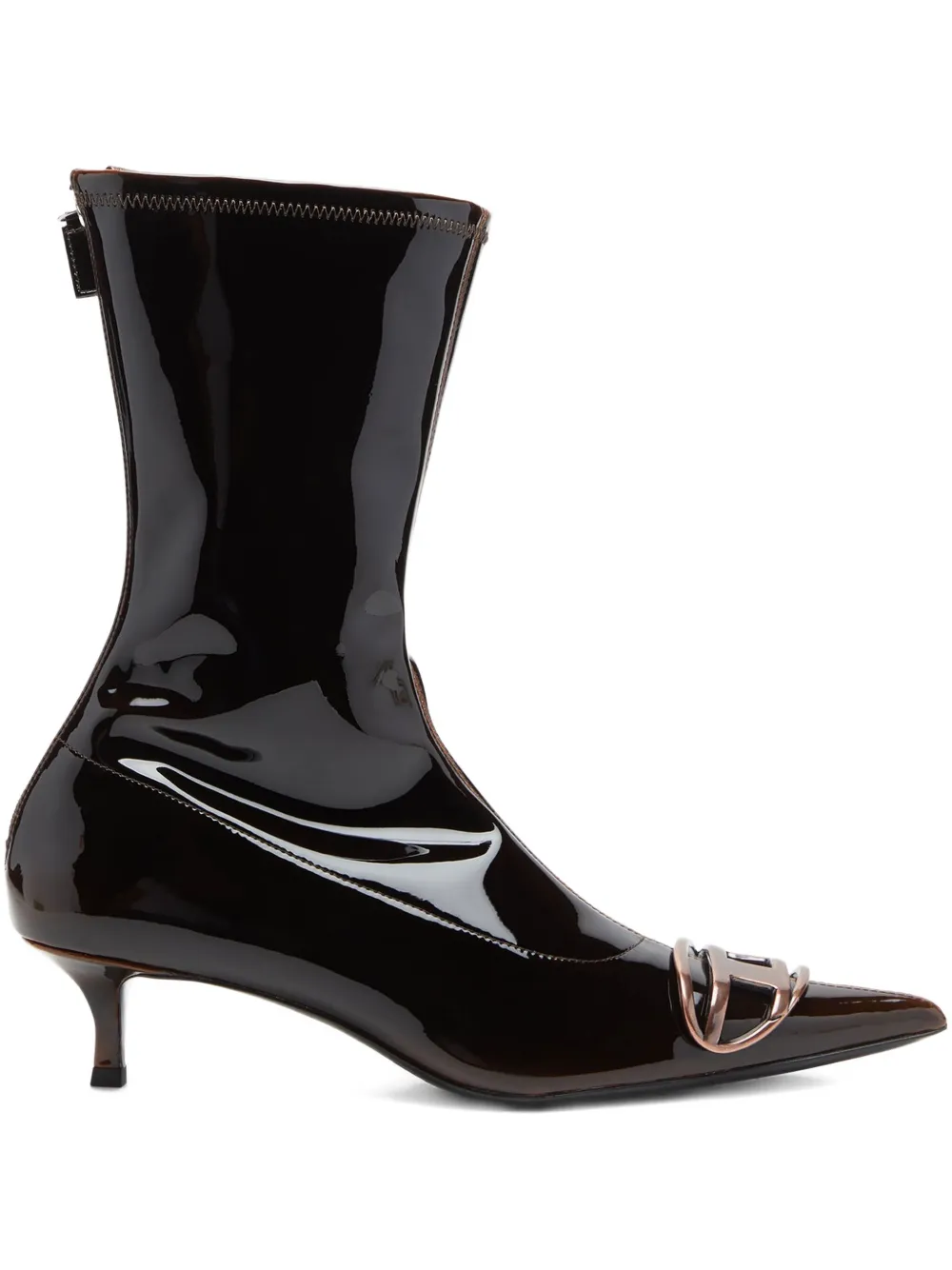 Diesel 45mm D-venus Patent-leather Pointed-toe Boots In Black