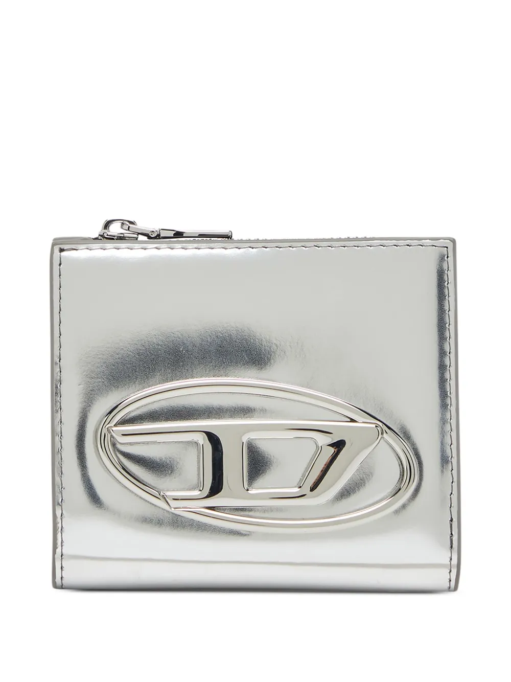 Diesel 1DR metallic portemonnee met rits Zilver