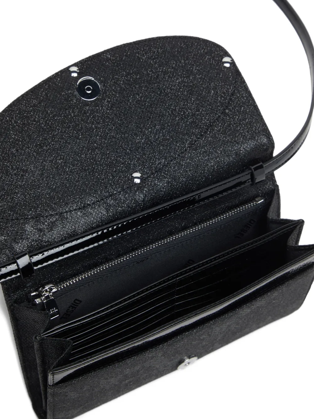 Diesel 1DR portemonnee met logoplakkaat en glitter Zwart