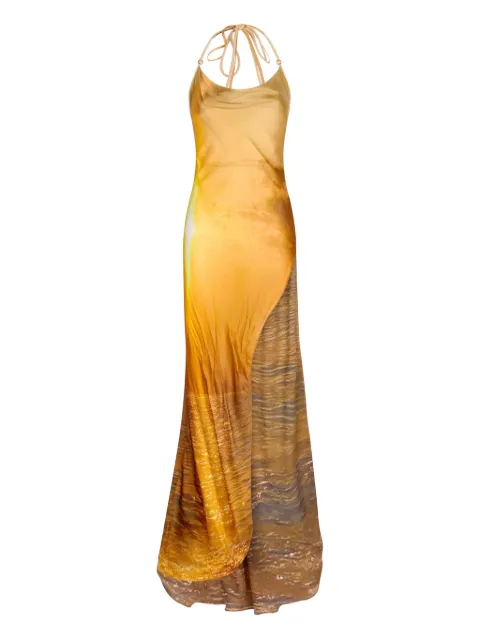 Roberto Cavalli vestido largo con atardecer estampado