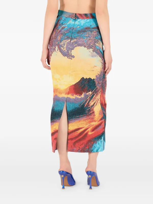 roberto cavalli【I 40】スカート 膝丈 柄×マスタード 美品 Roberto Cavalli patterned-jacquard Skirt | Blue | FARFETCH