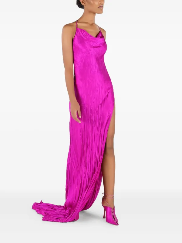 pink roberto cavalli dress Roberto Cavalli Hot Pink Ruffled Halter Maxi Dress with Tiered Skirt