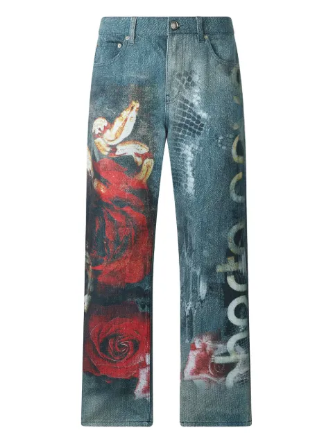 Roberto Cavalli Rose-print cotton jeans
