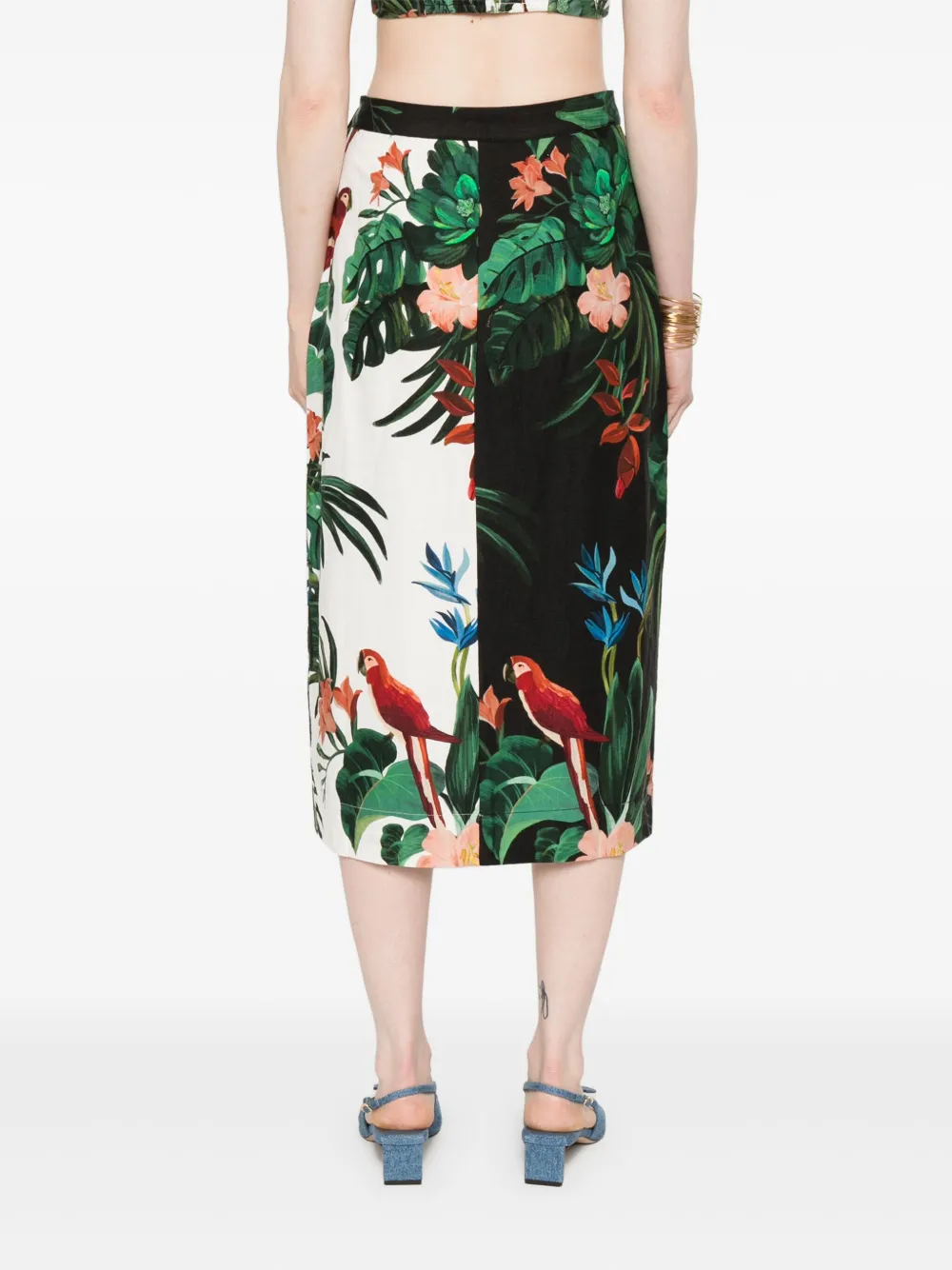 Shop Farm Rio Midnight Macaw Fiesta Midi Skirt In Black