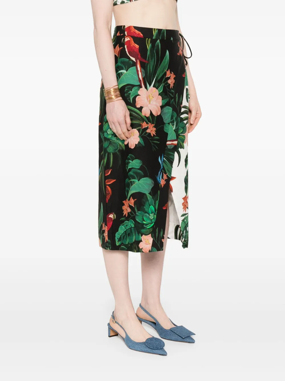 Shop Farm Rio Midnight Macaw Fiesta Midi Skirt In Black