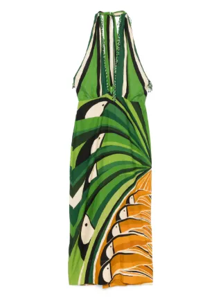 farm rio green tropical dress FARM Rio Green Tropical Dream Draped Organic Cotton Maxi Dress, Orange / S main image 0